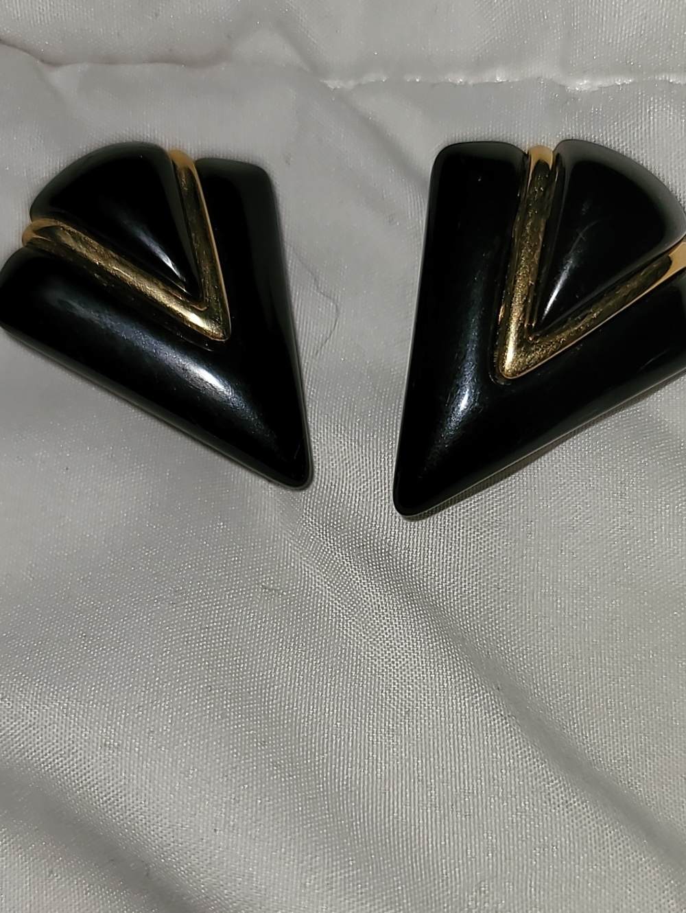 Black and Gold Geometric Clip On Earrings